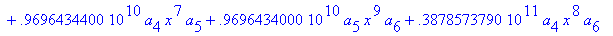 eq7 := -.1000000000e-9*(.2837430288e11*omega^2*x^10...