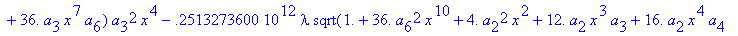 eq7 := -.1000000000e-9*(.2837430288e11*omega^2*x^10...