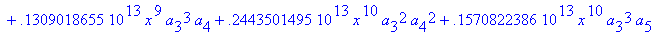 eq7 := -.1000000000e-9*(.2837430288e11*omega^2*x^10...