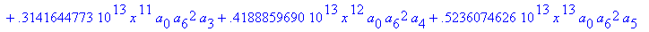 eq7 := -.1000000000e-9*(.2837430288e11*omega^2*x^10...