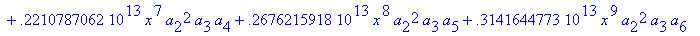 eq7 := -.1000000000e-9*(.2837430288e11*omega^2*x^10...