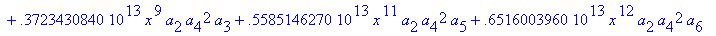 eq7 := -.1000000000e-9*(.2837430288e11*omega^2*x^10...