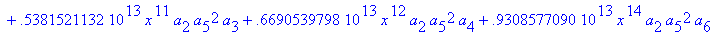 eq7 := -.1000000000e-9*(.2837430288e11*omega^2*x^10...