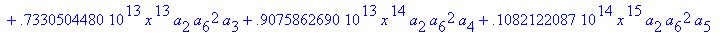 eq7 := -.1000000000e-9*(.2837430288e11*omega^2*x^10...