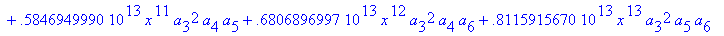 eq7 := -.1000000000e-9*(.2837430288e11*omega^2*x^10...