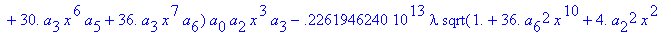 eq7 := -.1000000000e-9*(.2837430288e11*omega^2*x^10...