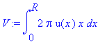 V := int(2*pi*u(x)*x,x = 0 .. R)