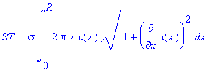 ST := sigma*int(2*pi*x*u(x)*sqrt(1+diff(u(x),x)^2),...