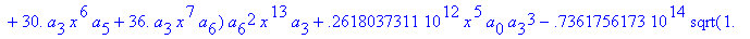 eq7 := -.1000000000e-9*(.2837430288e11*omega^2*x^10...