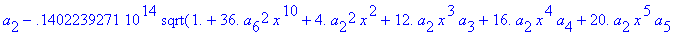 eq7 := -.1000000000e-9*(.2837430288e11*omega^2*x^10...