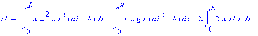 t1 := -int(pi*omega^2*rho*x^3*(a1-h),x = 0 .. R)+in...